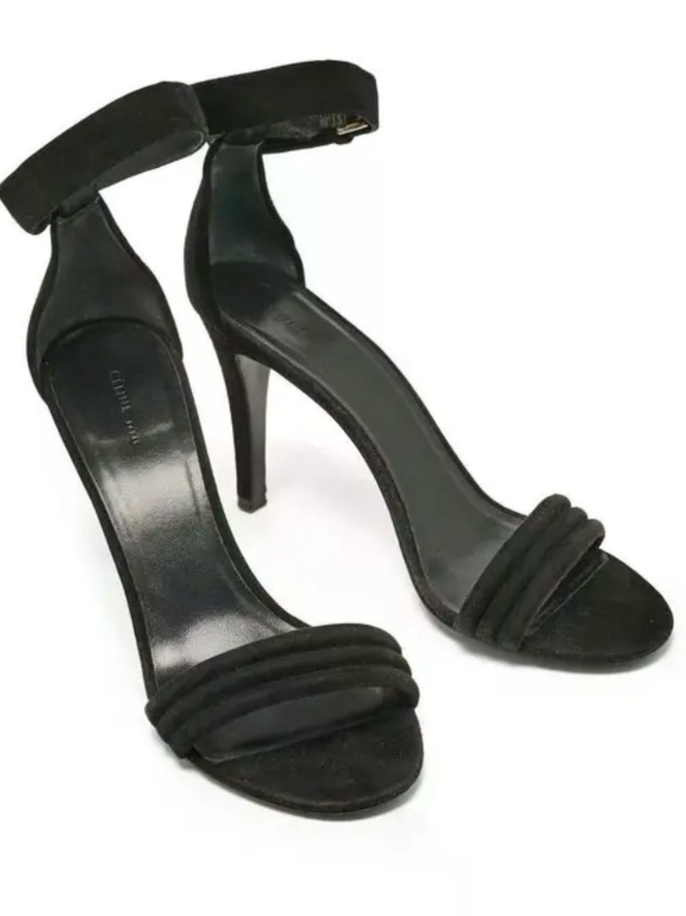 Celine Black Ankle-Strap Suede Stiletto Sandals - Women